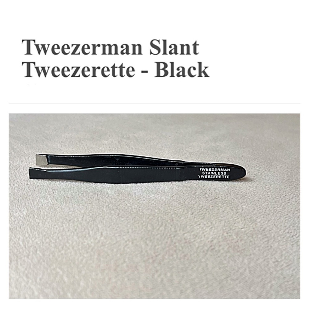 2 Tweezerman Slant Tip TWEEZERS; Black; Stainless Steel; FULL SIZE & TWEEZERETTE - Picture 7 of 11